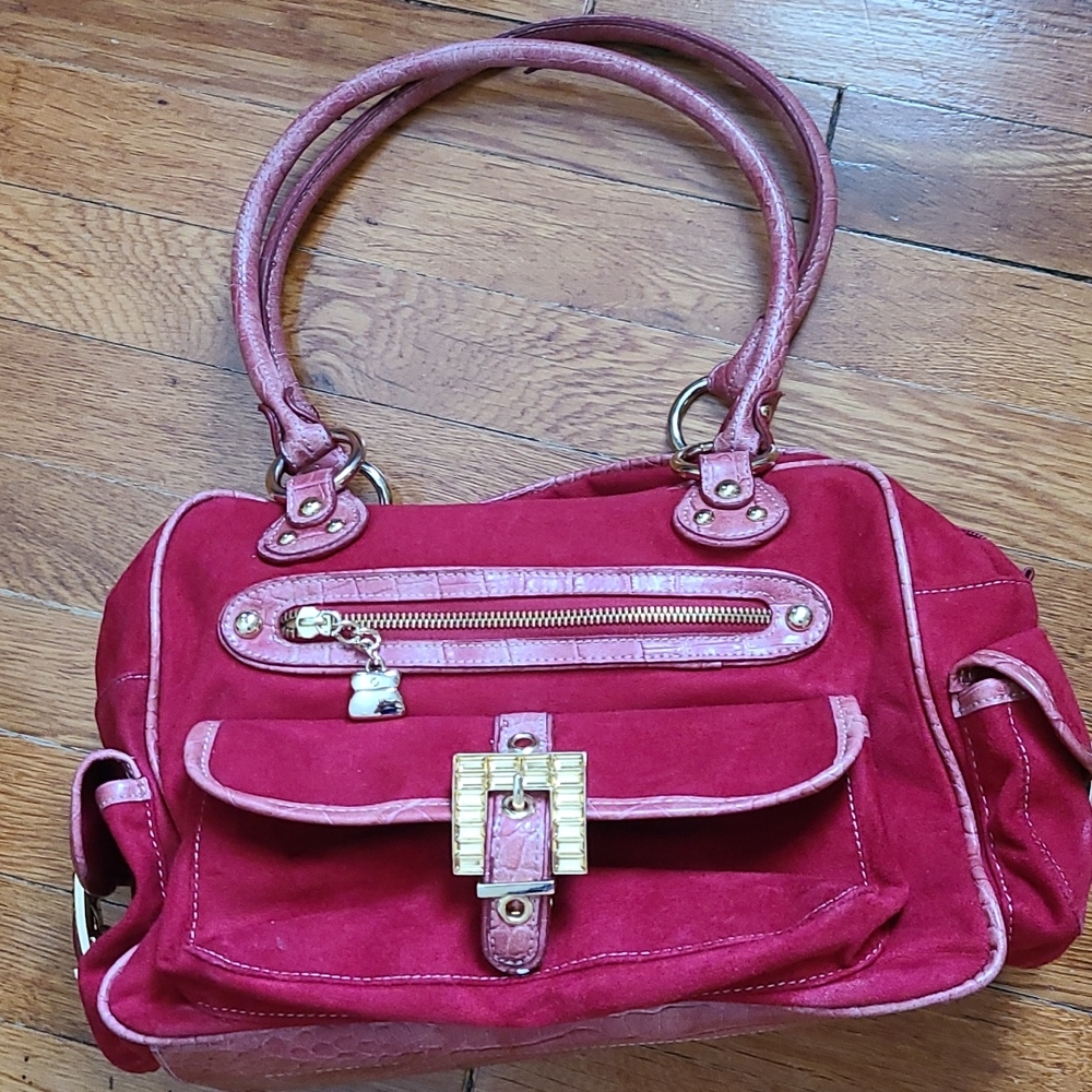 Red suede handbag, Kathy
